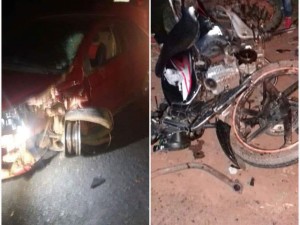 El automóvil y la motocicleta tras el percanse