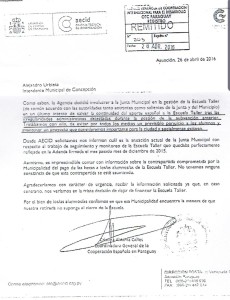 Nota de AECID a la Municipalidad comprometiendo a la Junta Municipal para el control