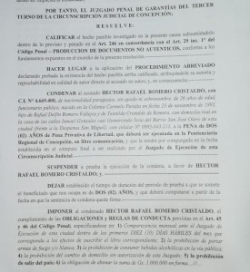 Copia de la resolución judicial