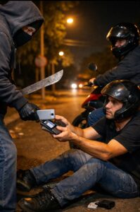 Asaltan con machetillo a un motociclista y le roban celular y documentos en San Antonio