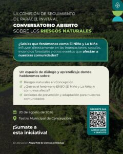 Paracel invita a conversatorio sobre riesgos naturales en Concepción
