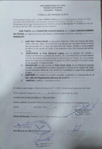 Tribunal Disciplinario da por finalizada la primera final y adjudica la victoria a Cerro Corá