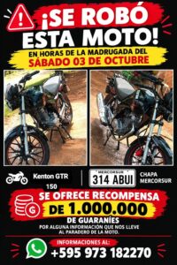 Roban motocicleta del predio del Polideportivo Municipal de Concepción